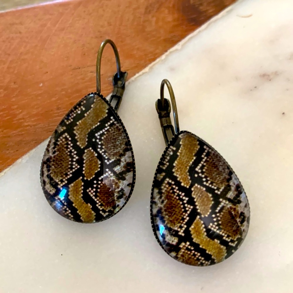 Snakeskin Print Teardrop Earrings